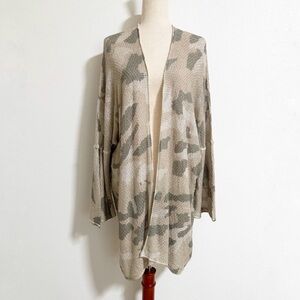 POL Long Line Open Knit Drop Shoulder Camo Cardigan